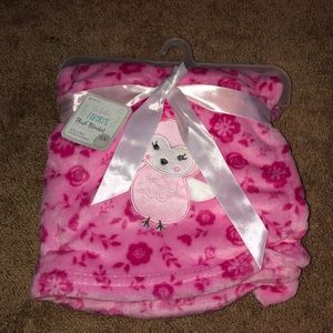 Pink Plush Owl Baby Blanket